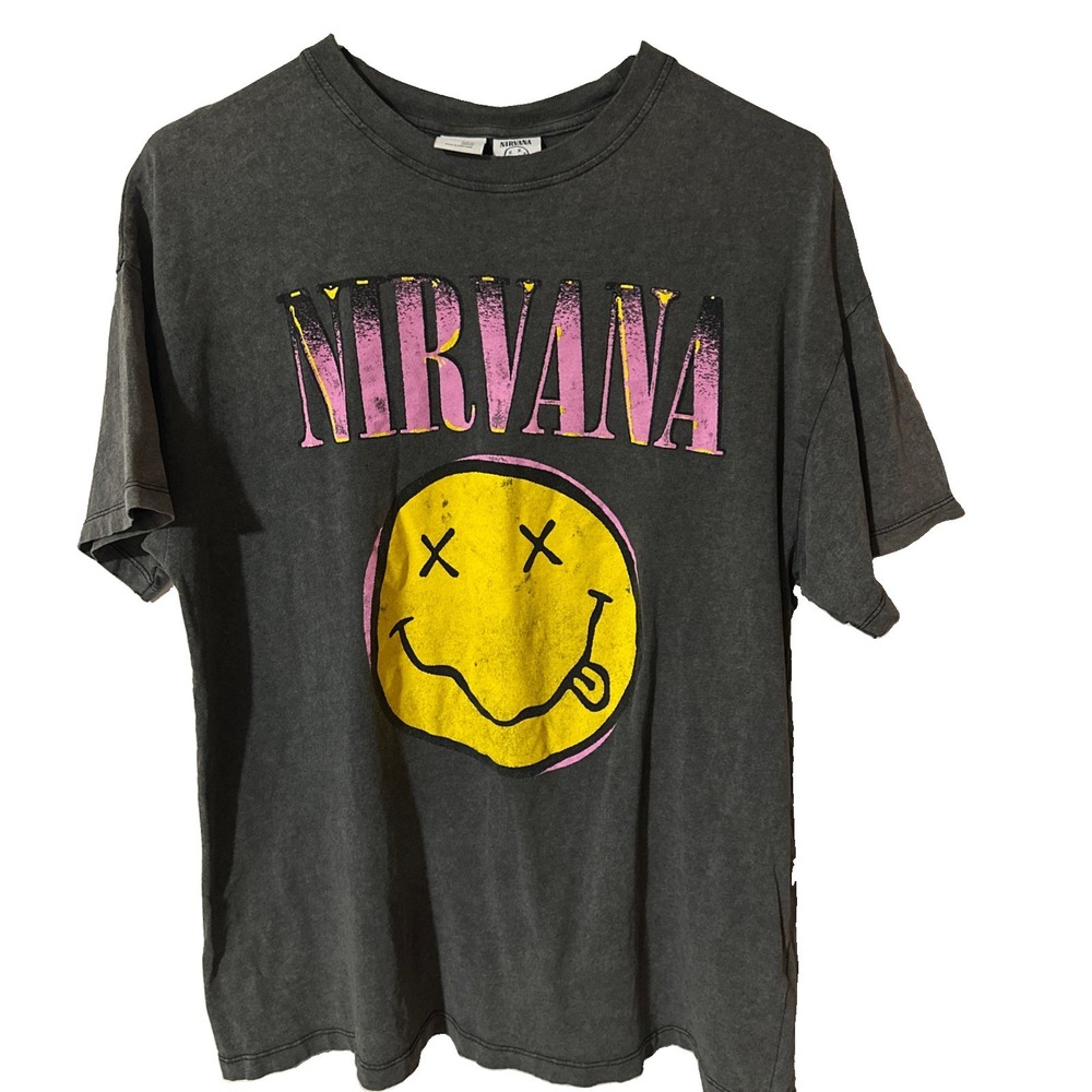 NIRVANA - Smiley Face - T SHIRT Oversize Size Medium M Women Bershka